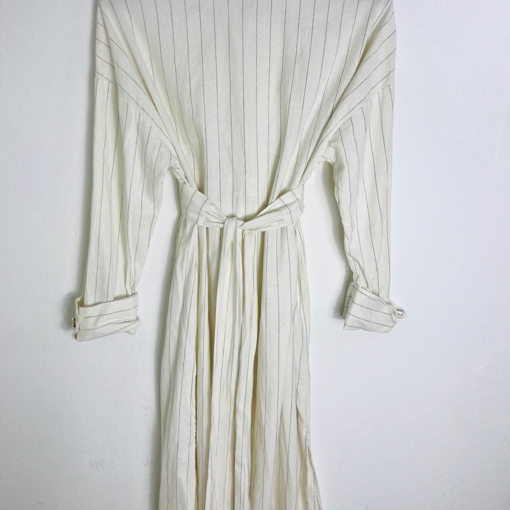 Zara Linen Shirt Dress - Midi Length - Cream with Stripes - Picture 3 of 7
